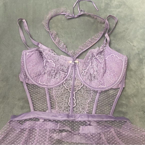 New! Victoria’s Secret Unicorn Mesh High Neck Wicked Apron Babydoll 4186 - Picture 4 of 9